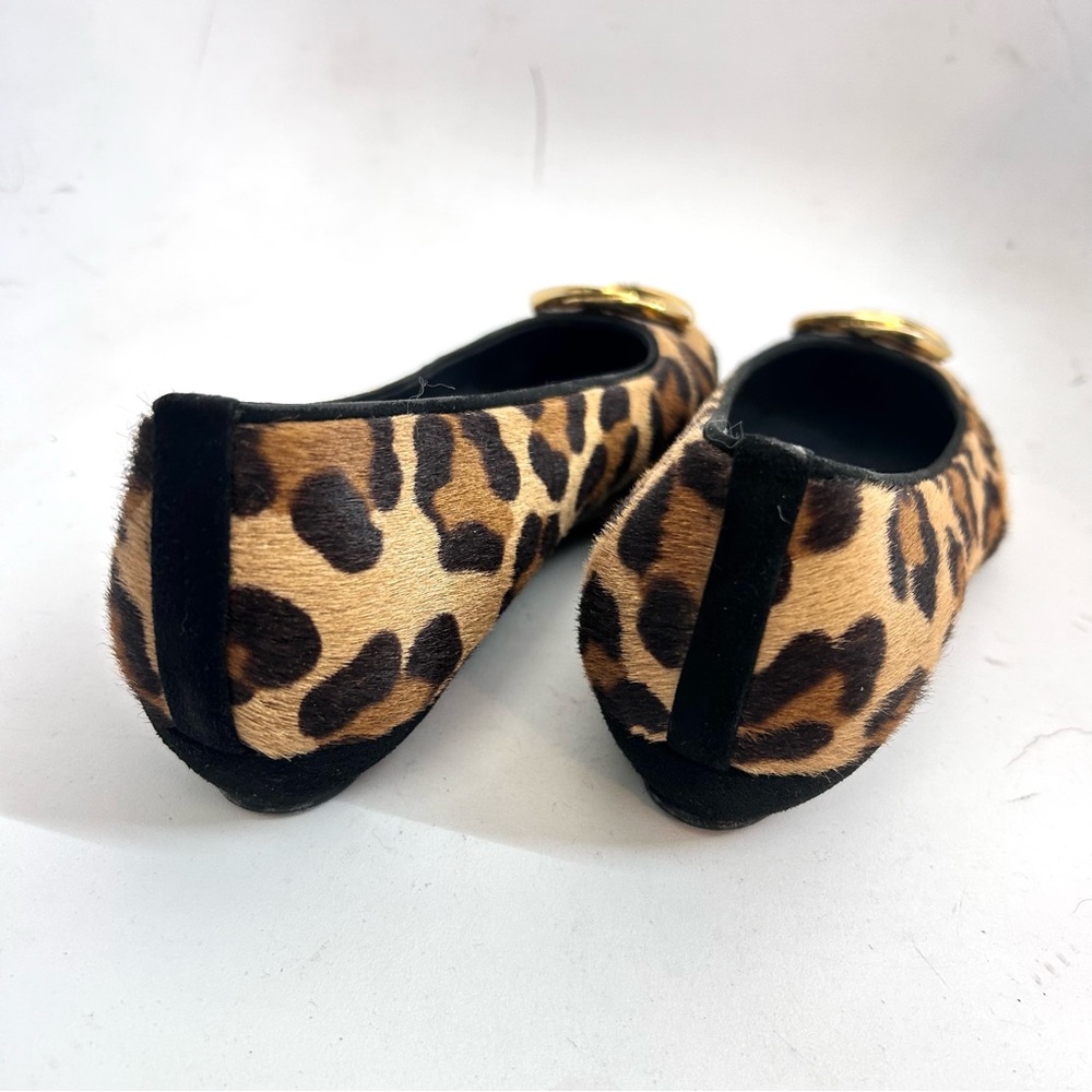 Stuart Weitzman Leopard Print Calf Hair Ballet Flats Size 9 Gold Buckle Accent - Picture 6 of 10